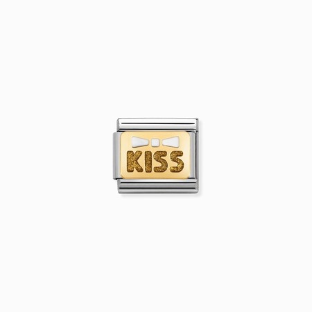 Nomination Gold Elegance White Ribbon and Kiss in Gold Composable Charm